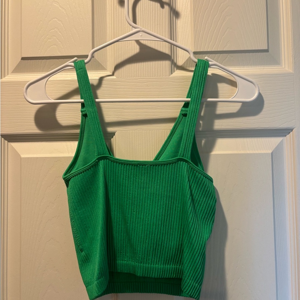 Green Ribbed Women's Top - Picture 2 of 2